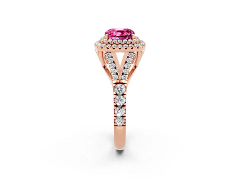 Rose gold Cushion Cut Pink Sapphire Pavé Split Shank Double Halo Engagement Ring_2