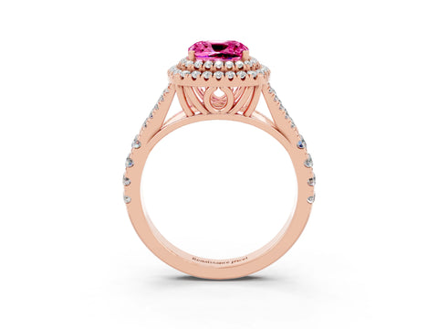 Rose gold Cushion Cut Pink Sapphire Pavé Split Shank Double Halo Engagement Ring_3