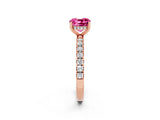 Rose gold Cushion Cut Pink Sapphire Pave Band Solitaire Ring with Four-Prong Setting_62