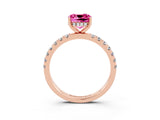 Rose gold Cushion Cut Pink Sapphire Pave Band Solitaire Ring with Four-Prong Setting_63