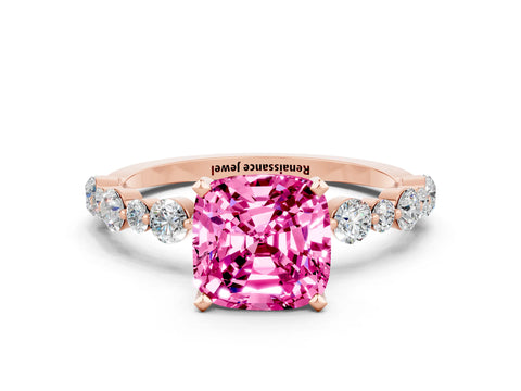 Rose gold Cushion Cut Pink Sapphire Prong Set Engagement Ring with Pavé Band_12