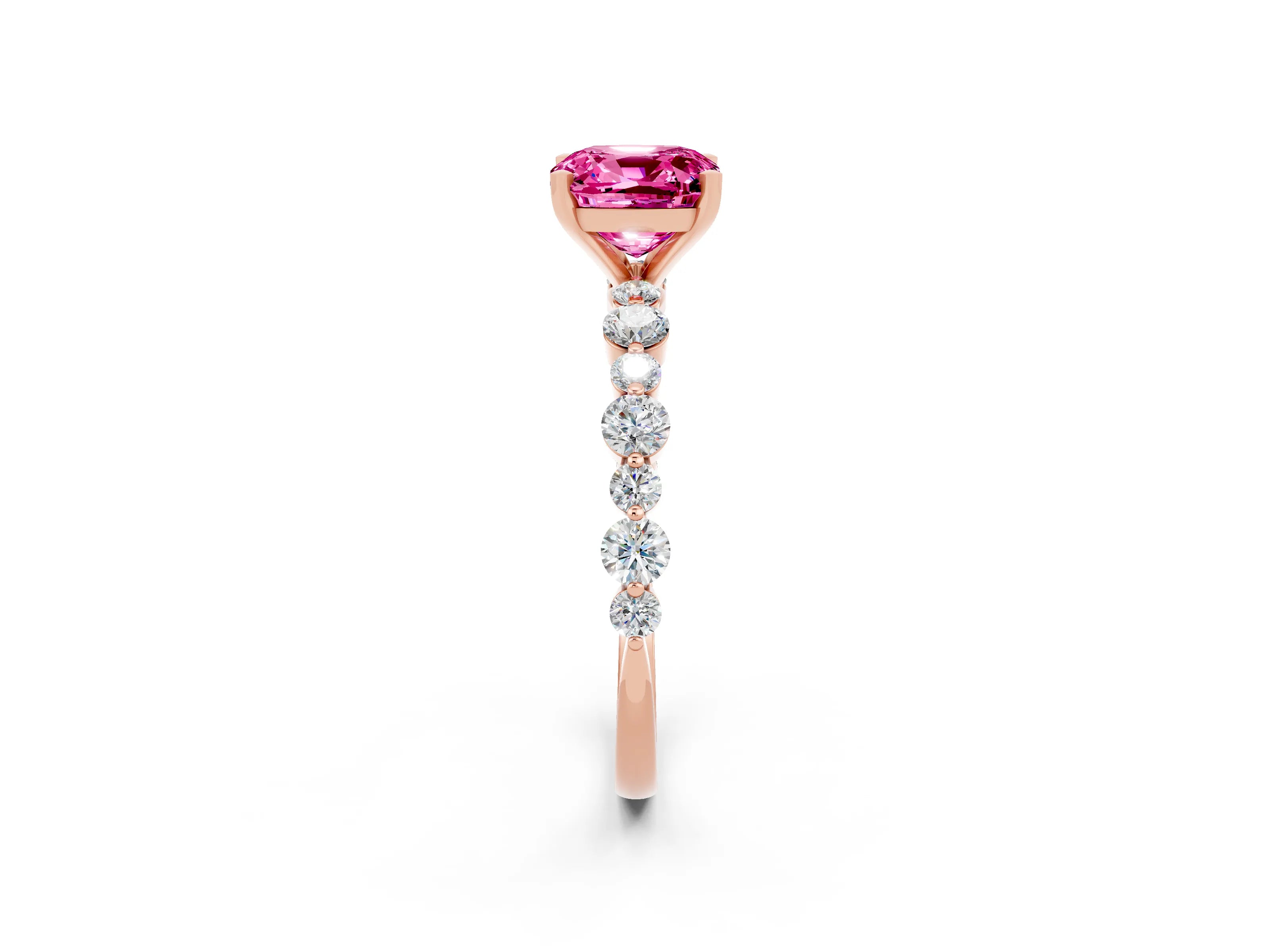 Rose gold Cushion Cut Pink Sapphire Prong Set Engagement Ring with Pavé Band_14