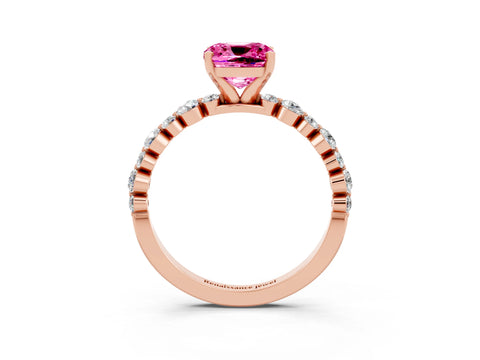 Rose gold Cushion Cut Pink Sapphire Prong Set Engagement Ring with Pavé Band_15