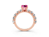 Rose gold Cushion Cut Pink Sapphire Prong Setting with Side Stones on a Pave Band_27