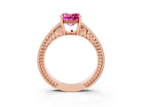Rose gold Cushion Cut Pink Sapphire Ring with Milgrain Pavé Band and Four-Prong Setting_39