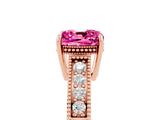 Rose gold Cushion Cut Pink Sapphire Ring with Milgrain Pavé Band and Four-Prong Setting_41
