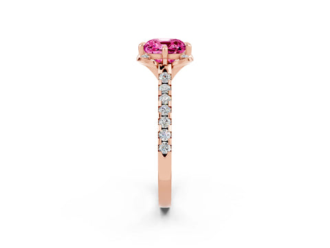 Rose gold Cushion Cut Pink Sapphire Ring with Pavé Band and Floral Prong Setting_2