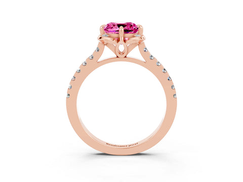 Rose gold Cushion Cut Pink Sapphire Ring with Pavé Band and Floral Prong Setting_3