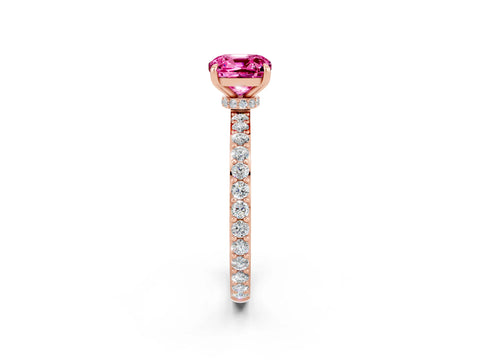 Rose gold Cushion Cut Pink Sapphire Ring with Pavé Band and Four-Prong Setting_26