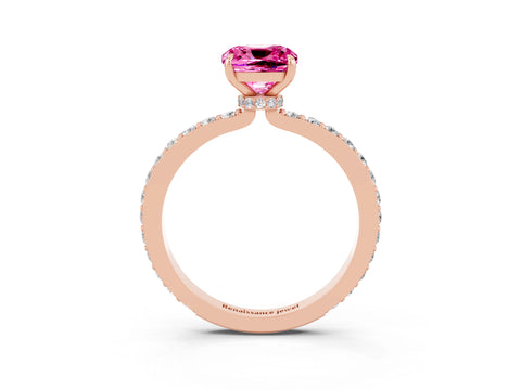 Rose gold Cushion Cut Pink Sapphire Ring with Pavé Band and Four-Prong Setting_27