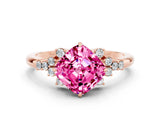 Rose gold Cushion Cut Pink Sapphire Ring with Side Stones and Four-Prong Setting_60