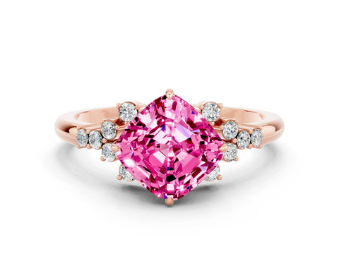 Rose gold Cushion Cut Pink Sapphire Ring with Side Stones and Four-Prong Setting_60