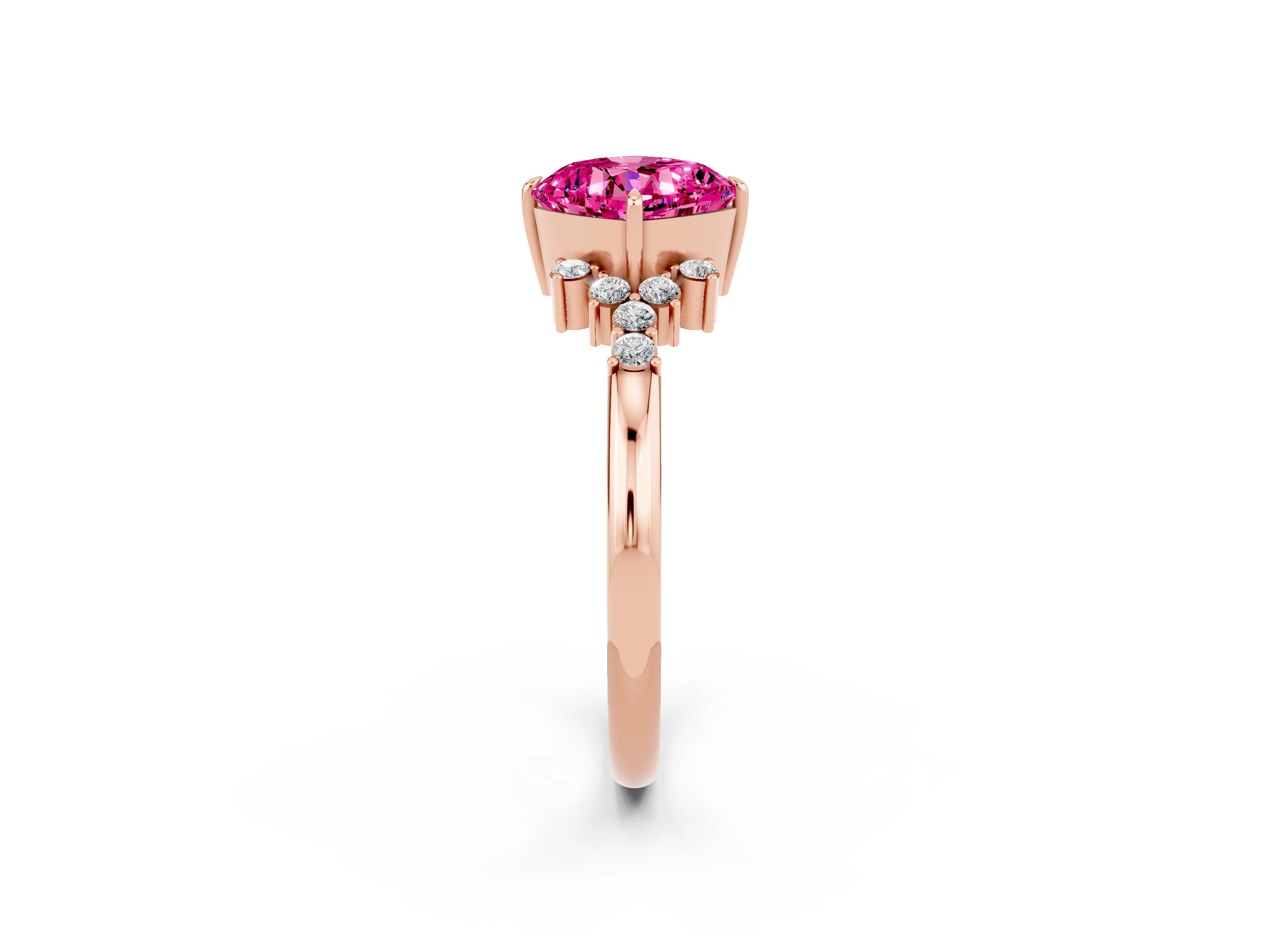 Rose gold Cushion Cut Pink Sapphire Ring with Side Stones and Four-Prong Setting_62