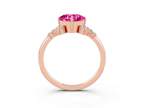 Rose gold Cushion Cut Pink Sapphire Ring with Side Stones and Four-Prong Setting_63