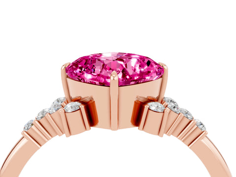 Rose gold Cushion Cut Pink Sapphire Ring with Side Stones and Four-Prong Setting_64