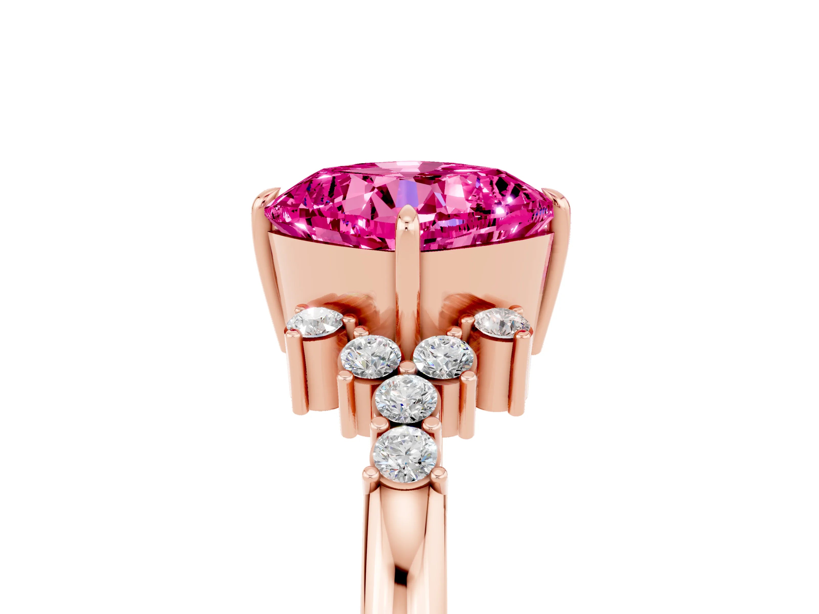 Rose gold Cushion Cut Pink Sapphire Ring with Side Stones and Four-Prong Setting_65