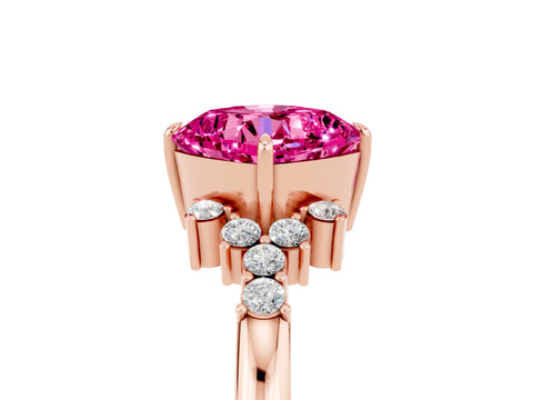 Rose gold Cushion Cut Pink Sapphire Ring with Side Stones and Four-Prong Setting_65