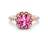 Rose gold Cushion Cut Pink Sapphire Scalloped Halo Engagement Ring with Round Shared Prong Band_24