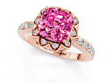 Rose gold Cushion Cut Pink Sapphire Scalloped Halo Engagement Ring with Round Shared Prong Band_25