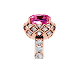 Rose gold Cushion Cut Pink Sapphire Scalloped Halo Engagement Ring with Round Shared Prong Band_29