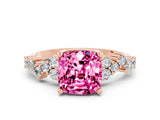 Rose gold Cushion Cut Pink Sapphire Scattered Round Accent Ring with Prong Setting_24