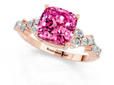 Rose gold Cushion Cut Pink Sapphire Scattered Round Accent Ring with Prong Setting_25