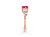 Rose gold Cushion Cut Pink Sapphire Scattered Round Accent Ring with Prong Setting_26
