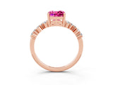 Rose gold Cushion Cut Pink Sapphire Scattered Round Accent Ring with Prong Setting_27
