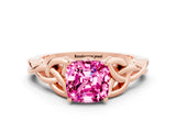 Rose gold Cushion Cut Pink Sapphire Solitaire Celtic Knot Ring with Four-Prong Setting_24