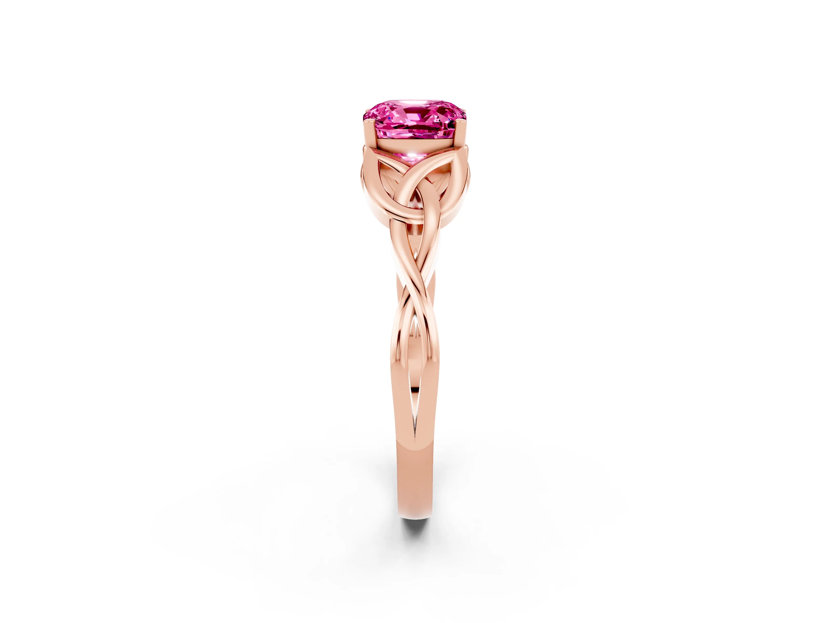 Rose gold Cushion Cut Pink Sapphire Solitaire Celtic Knot Ring with Four-Prong Setting_26