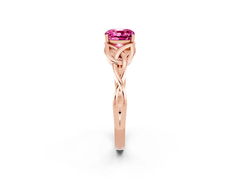 Rose gold Cushion Cut Pink Sapphire Solitaire Celtic Knot Ring with Four-Prong Setting_26