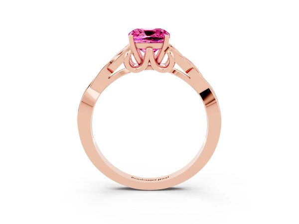Rose gold Cushion Cut Pink Sapphire Solitaire Celtic Knot Ring with Four-Prong Setting