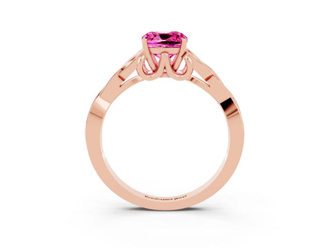 Rose gold Cushion Cut Pink Sapphire Solitaire Celtic Knot Ring with Four-Prong Setting_27