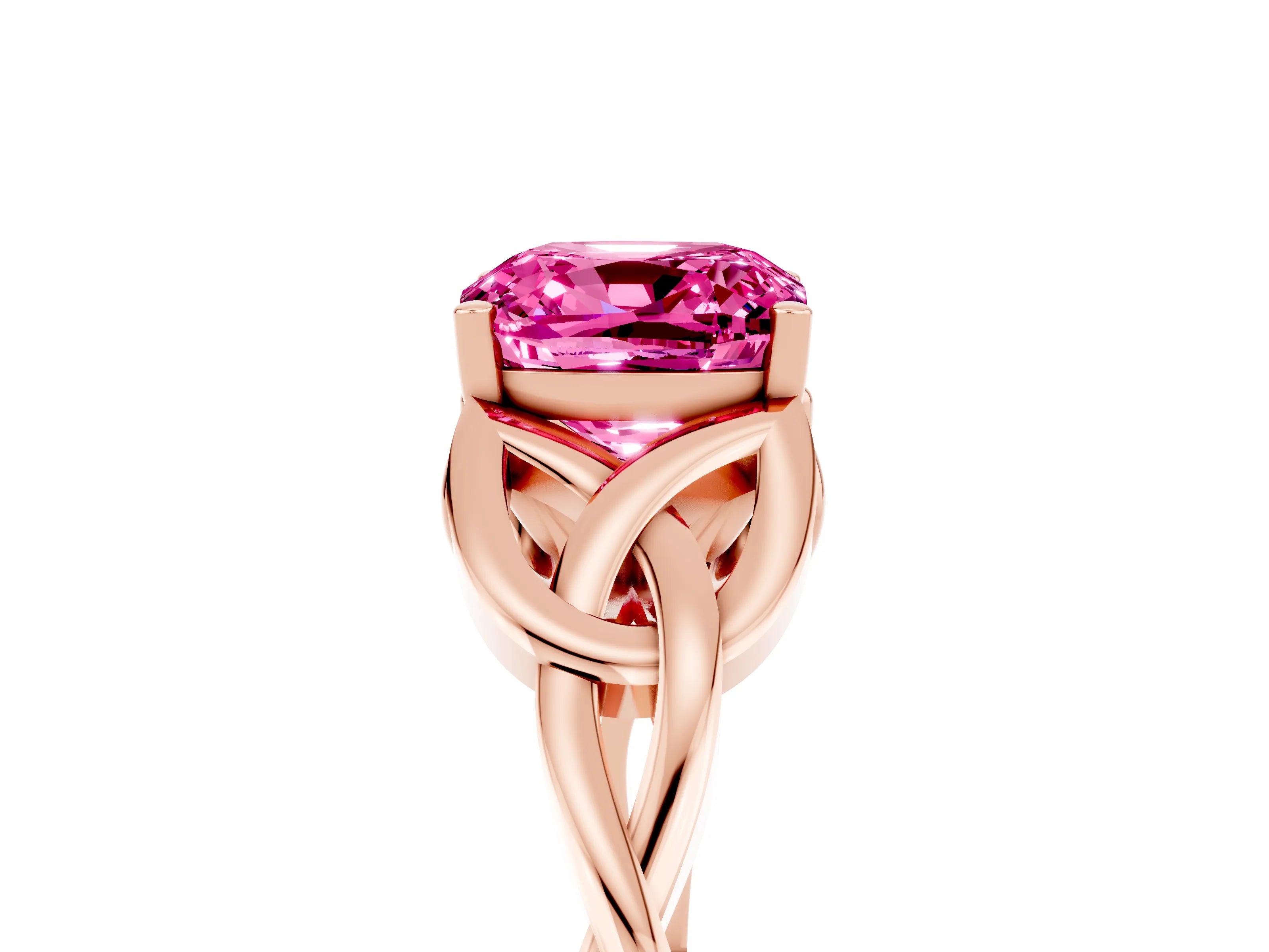 Rose gold Cushion Cut Pink Sapphire Solitaire Celtic Knot Ring with Four-Prong Setting_29