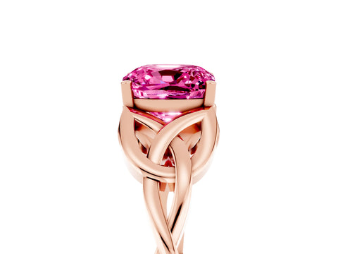 Rose gold Cushion Cut Pink Sapphire Solitaire Celtic Knot Ring with Four-Prong Setting_29