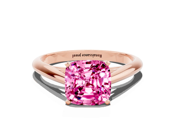 Rose gold Cushion Cut Pink Sapphire Solitaire Engagement Ring with Cathedral Setting and Four-Prong Mount