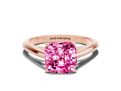 Rose gold Cushion Cut Pink Sapphire Solitaire Engagement Ring with Cathedral Setting and Four-Prong Mount_24