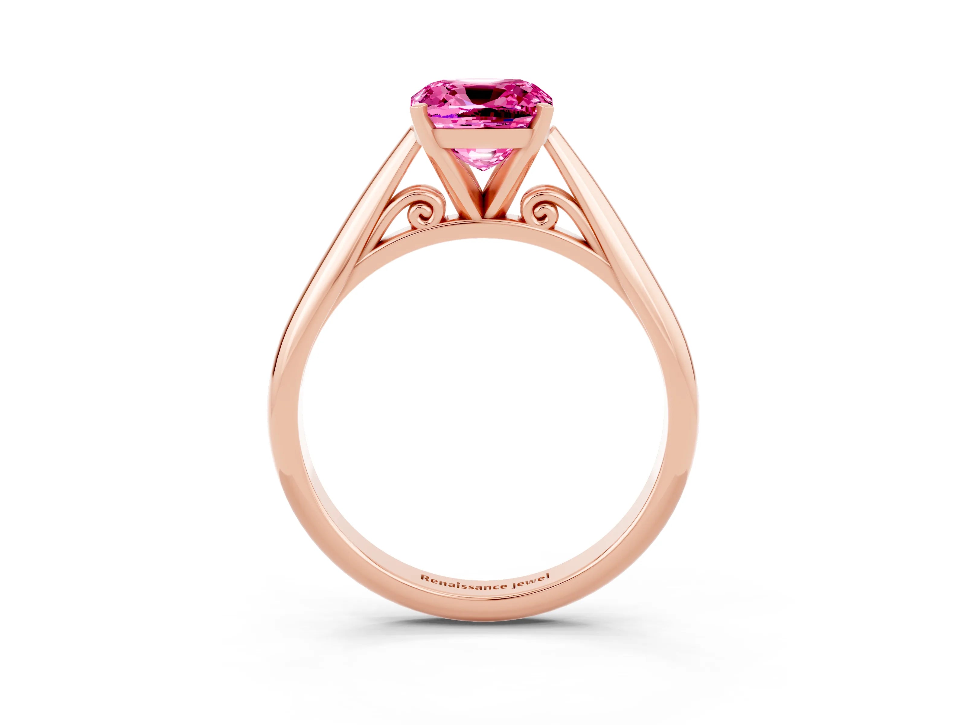 Rose gold Cushion Cut Pink Sapphire Solitaire Engagement Ring with Cathedral Setting and Four-Prong Mount_27
