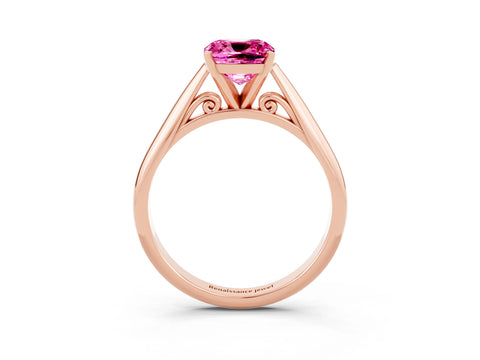 Rose gold Cushion Cut Pink Sapphire Solitaire Engagement Ring with Cathedral Setting and Four-Prong Mount_27