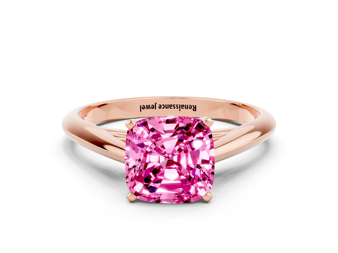 Rose gold Cushion Cut Pink Sapphire Solitaire Engagement Ring with Cathedral Setting and Four-Prong Mount_30