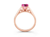 Rose gold Cushion Cut Pink Sapphire Solitaire Engagement Ring with Cathedral Setting and Four-Prong Mount_33