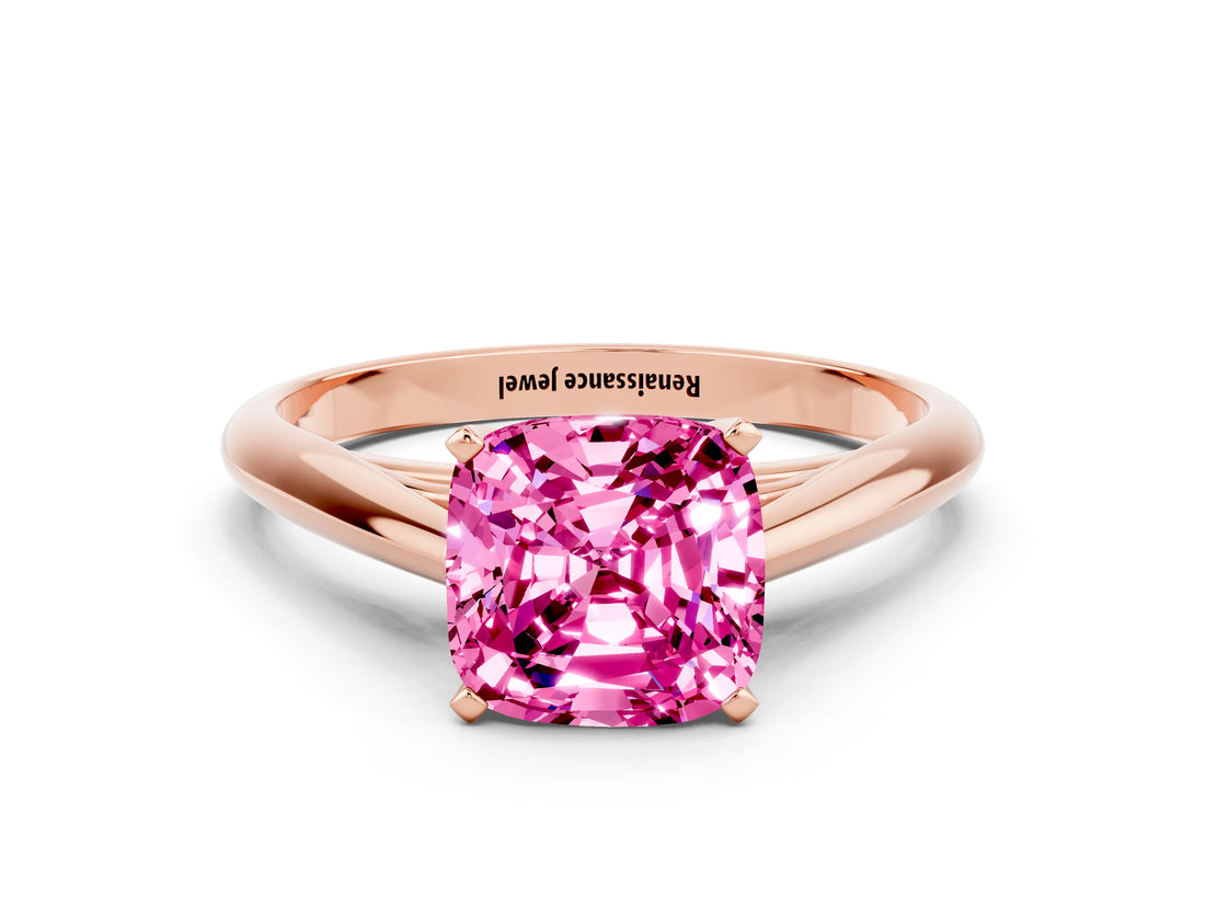 Rose gold Cushion Cut Pink Sapphire Solitaire Engagement Ring with Cathedral Setting and Four-Prong Mount_66