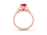 Rose gold Cushion Cut Pink Sapphire Solitaire Engagement Ring with Cathedral Setting and Four-Prong Mount_69