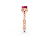 Rose gold Cushion Cut Pink Sapphire Solitaire Engagement Ring with Celtic Knot Band and Four-Prong Setting_26