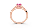 Rose gold Cushion Cut Pink Sapphire Solitaire Engagement Ring with Celtic Knot Band and Four-Prong Setting_27