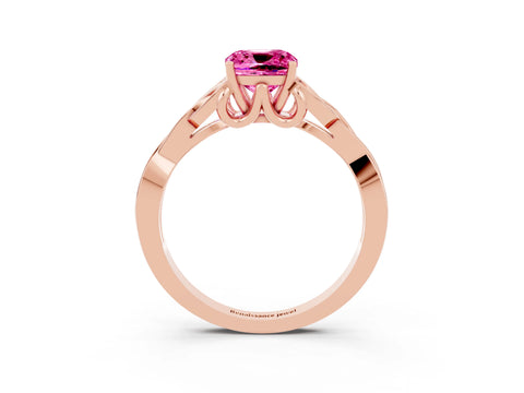 Rose gold Cushion Cut Pink Sapphire Solitaire Engagement Ring with Celtic Knot Band and Four-Prong Setting_27