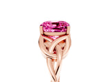 Rose gold Cushion Cut Pink Sapphire Solitaire Engagement Ring with Celtic Knot Band and Four-Prong Setting_29