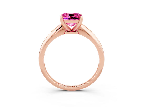 Rose gold Cushion Cut Pink Sapphire Solitaire Engagement Ring with Classic Band and Four-Prong Setting