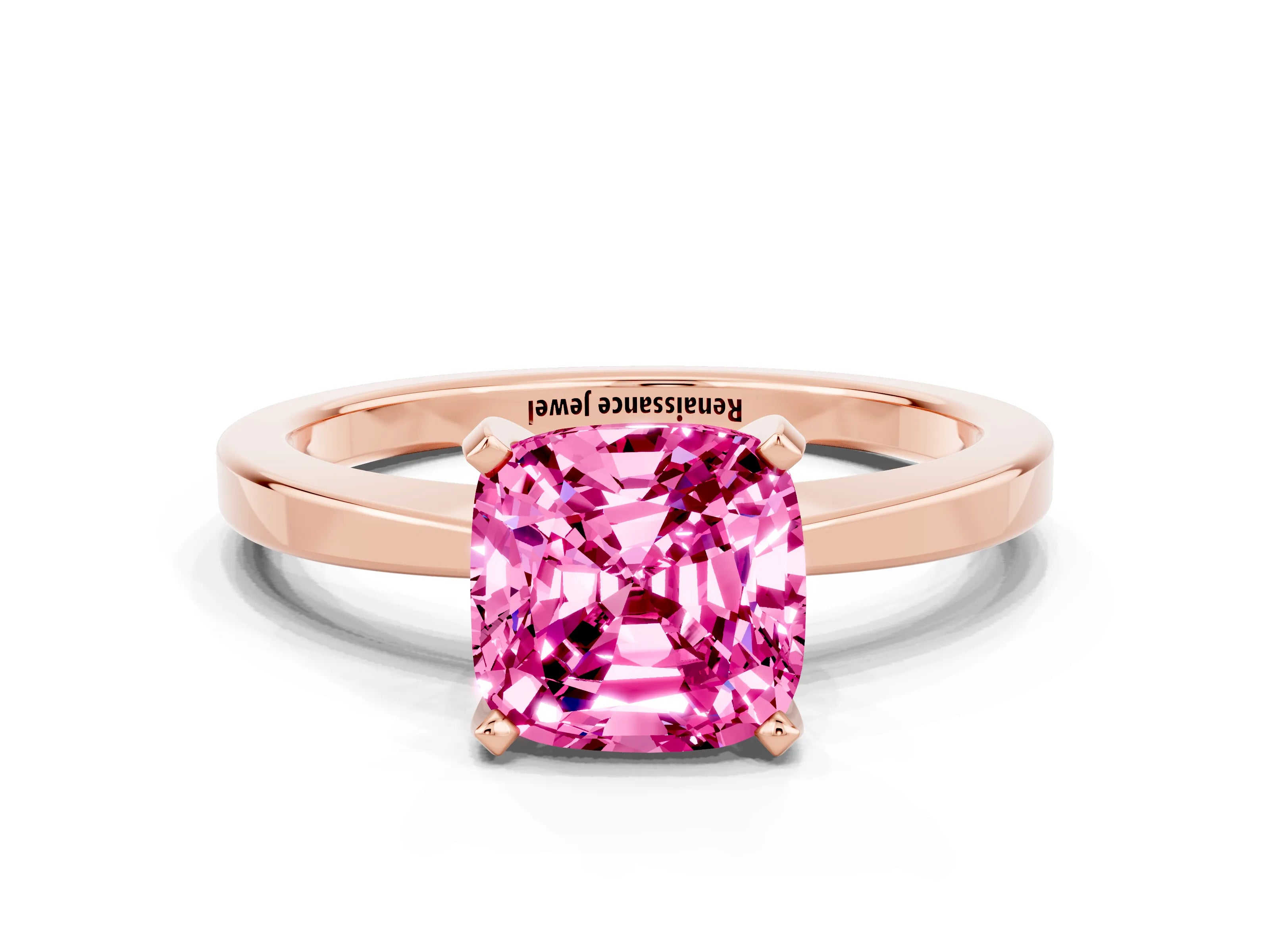 Rose gold Cushion Cut Pink Sapphire Solitaire Engagement Ring with Classic Band and Four-Prong Setting_60