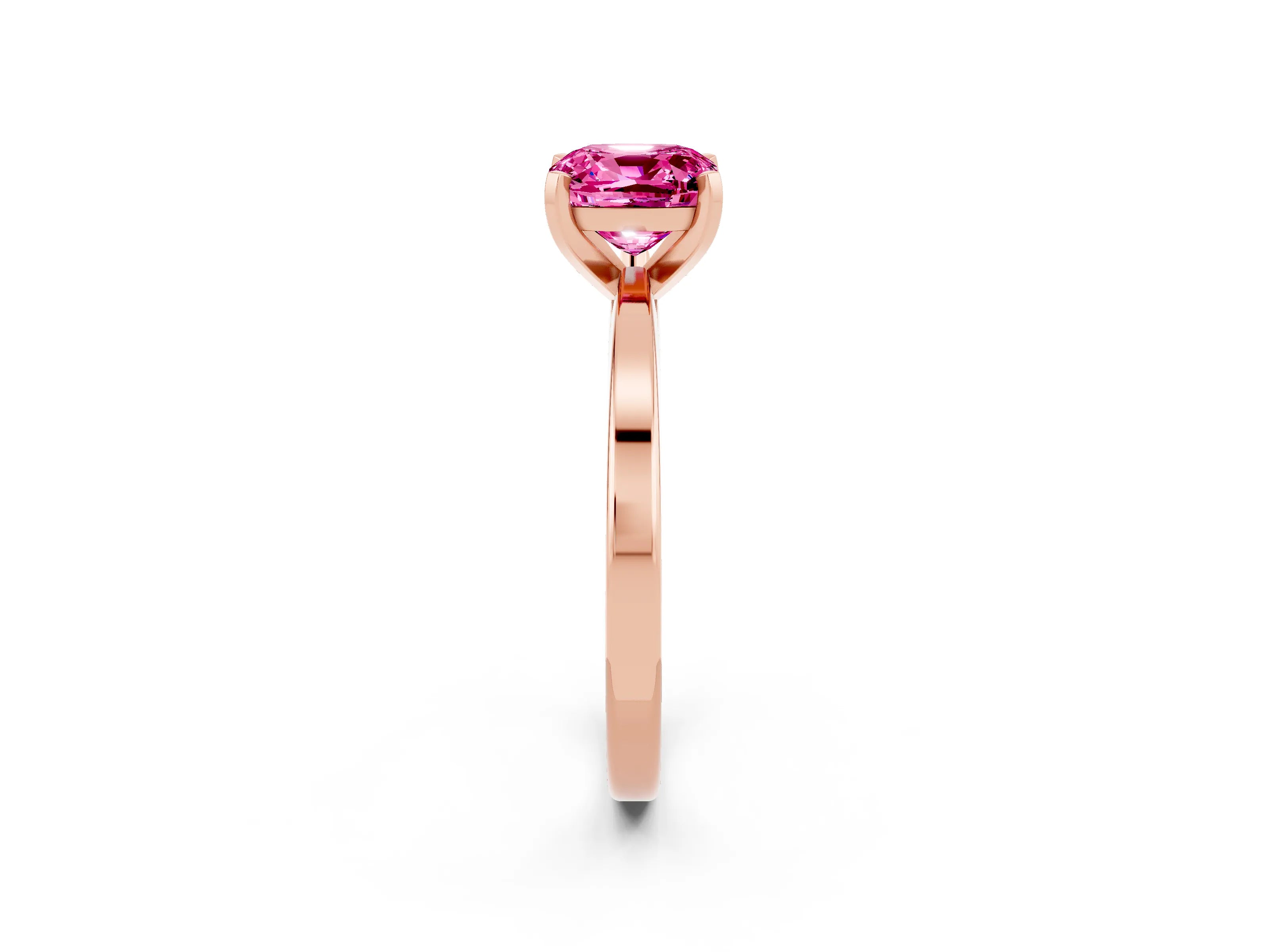 Rose gold Cushion Cut Pink Sapphire Solitaire Engagement Ring with Classic Band and Four-Prong Setting_62